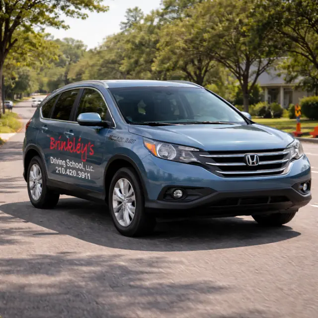 Brinkley's Driving School vehicle on the road